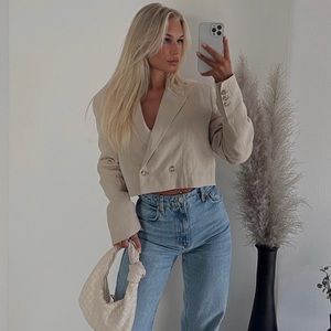 Zara Light Camel Double Breasted Crop Blazer
